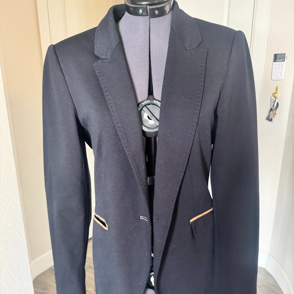 Zara Basic Navy Blue Blazer Jacket Elbow Patches Gold Button Size M